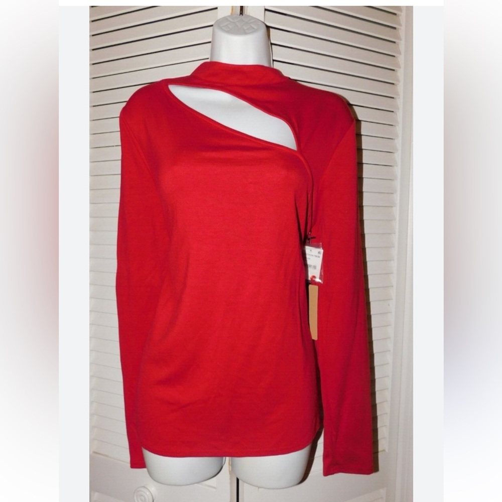Halogen Vibrant Red Long Sleeve Blouse